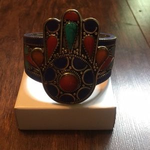 Gorgeous Turquoise/Lapis Lazuli Hamsa Cuff